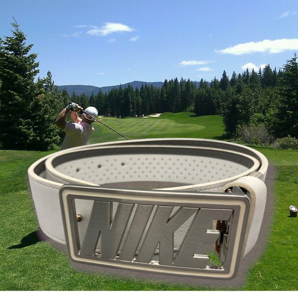 NIKE Golf Large Logo Buckle White Belt 33